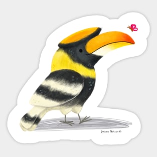 Greater Hornbill bird with a butterfly Sticker